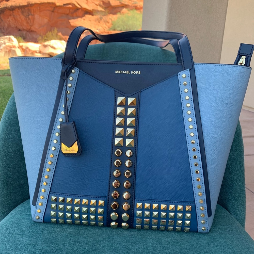 Michael Kors Blue Studded Tote Bag
